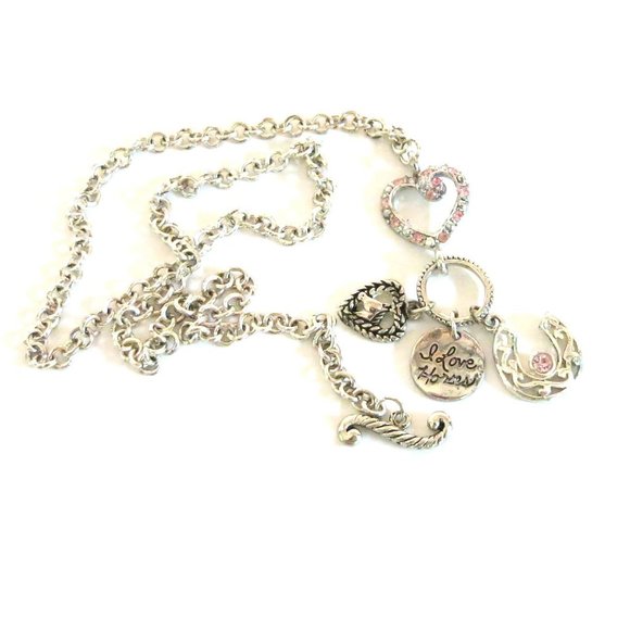 I Love Horses - October Birthstone Multi Charm Silver Tone 17 inch Necklace - Picture 5 of 7